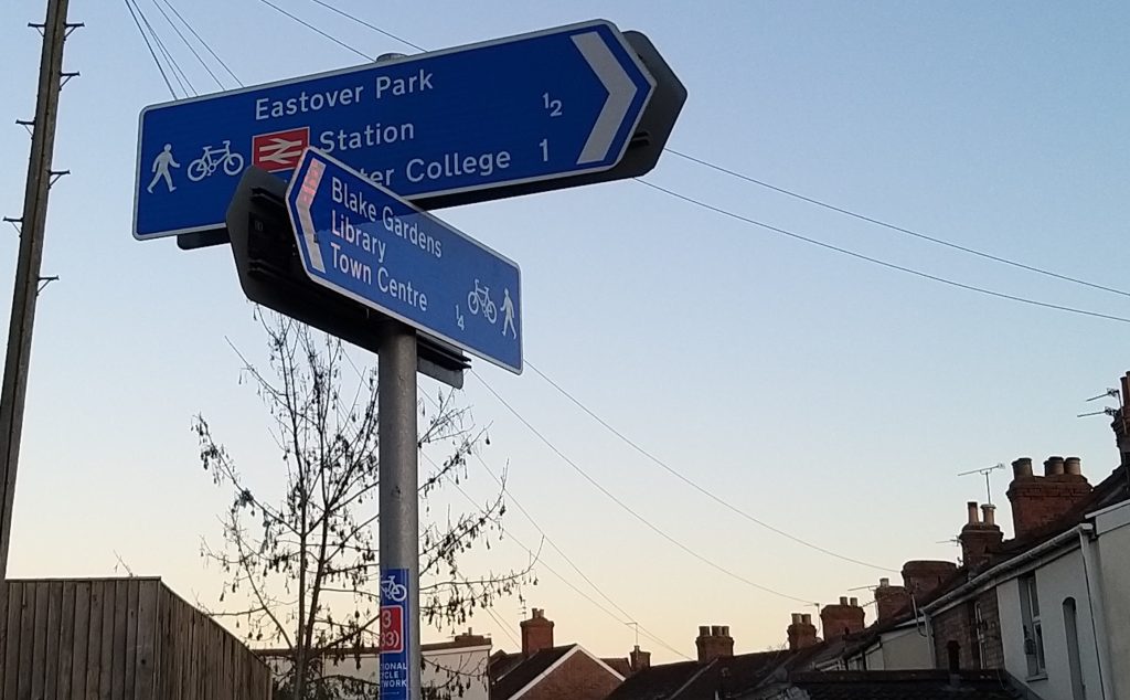 wayfinding signs near the Lime Kiln pub