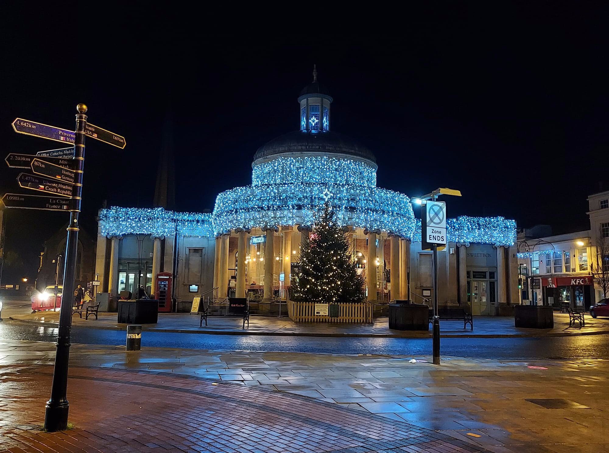 Cornhill at night in Christmas lights