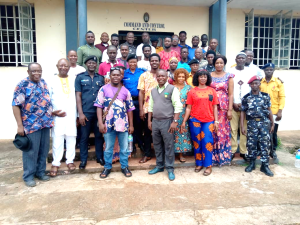 Training Participants pose in front of the Makeni City Hall after the Training including WHH Head of Waste Management Project (Dr. John Williams) first from left.