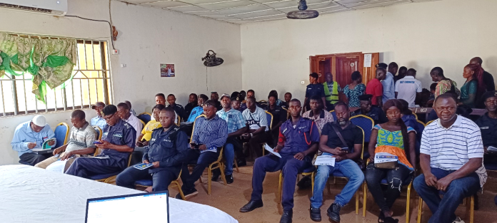 Participants drawn from various sectors at the Kenema City Council Hall including WHH M&E Officer (Philip Tengbeh) first from right in the front row.