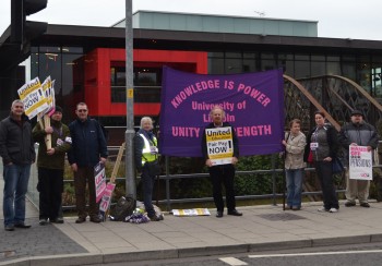 University staff on the picket line at the last strike. Photo: Rachel Sloper