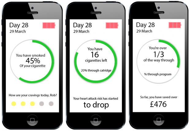 three proposed screenshots of how Relieve could appear on your phone