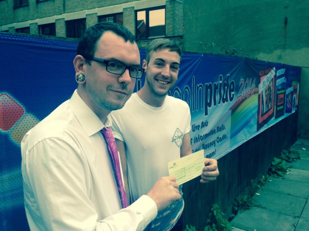 Nick Parker, secretary of Lincoln & Distric TUC, shows his support for Adam Shorter and Lincoln Pride. Photo: Lincoln & District TUC