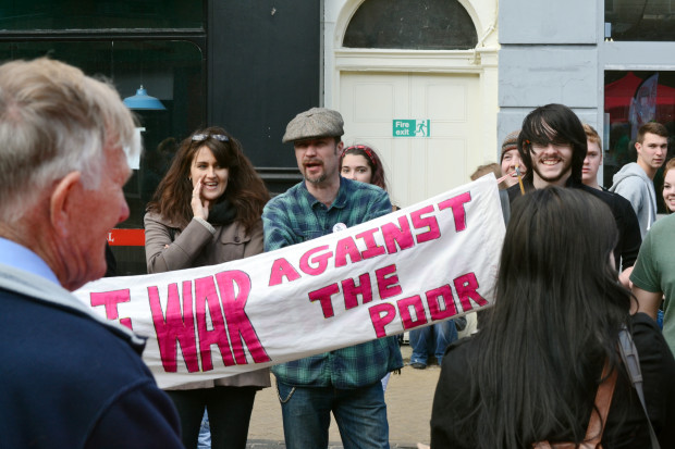 "war against the poor" #ProtestLincs banner