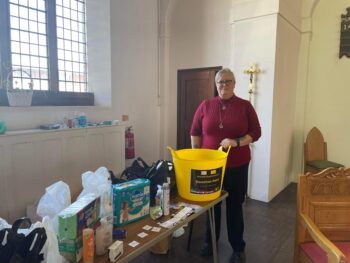 Melissa Wheeler with donations.