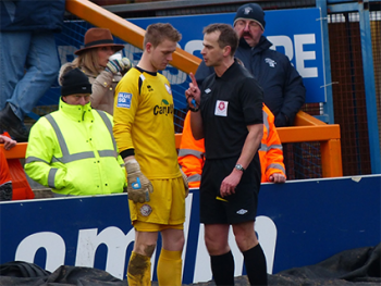 Declan Ford referring a game between Braintree and Hereford. Credit: Declan Ford