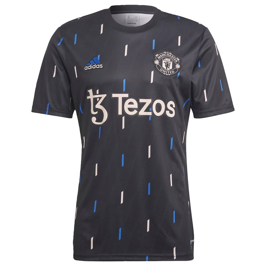 Manchester United Trenings T-Skjorte Pre Match - Sort/Grå/Blå - adidas, størrelse Large