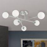 Taklampe Snowwhite med stenger, 6 lys, nikkel
