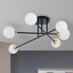 Taklampe Snowwhite med stenger, 6 lys, svart