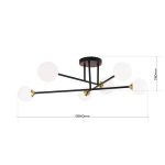 Taklampe Snowwhite med stenger, 6 lys, svart