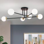 Taklampe Snowwhite med stenger, 6 lys, svart