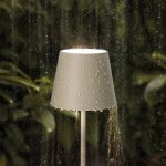 Nuindie IP54 LED oppladbar bordlampe 38 cm rund USB-C dune beige