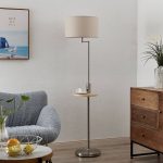 Lindby gulvlampe Zinia, nikkelfarget, hylle, USB-tilkobling