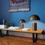 Oluce Atollo bordlampe, dimbar, Ø38cm, bronse