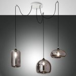 Fiona pendellampe, grå-transparent, 3 lyskilder, glass