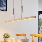 Lucande LED-pendel Pia, bøk, 100 cm lang