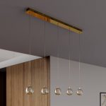 Lucande LED-pendellampe Hayley, gull, 5 lyskilder, langstrakt