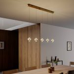 Lucande LED-pendellampe Hayley, gull, 5 lyskilder, langstrakt