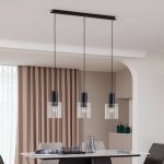 Lucande pendellampe Eirian, 90 cm, 3-lys, svart, glass