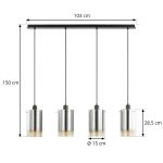 Lucande pendellampe Sterzy, 105 cm lang, grå, glass, 4-lys.