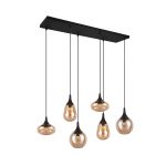 Lumina pendellampe, 6-lys, svart/amber, glass