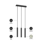 Arcchio LED-pendellampe Franka, 3 lyskilder, lang, svart, aluminium
