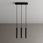 Arcchio LED-pendellampe Franka, 3 lyskilder, lang, svart, aluminium