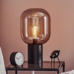 Bordlampe Brooklyn, glass-skjerm r⌀ykgrå, 44 cm