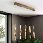 LED-pendellampe Twist, 5-fl. Aluminium, metall, akryl, gullfarget