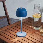 Lindby LED oppladbar bordlampe Arietty, blå, aluminium, ⌀ 10,5 cm