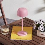 Lindby LED oppladbar bordlampe Arietty, rosa, aluminium, ⌀ 10,5 cm