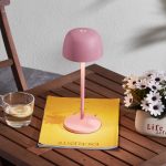 Lindby LED oppladbar bordlampe Arietty, rosa, aluminium, ⌀ 10,5 cm