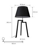 Lucande bordlampe Amona, svart, tekstil, 69 cm, stativ