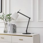 Lucande bordlampe Caelia, svart, tekstil, justerbar
