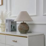 Lucande bordlampe Thalorin, h⌀yde 39 cm, brun, keramikk