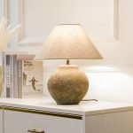 Lucande bordlampe Thalorin, h⌀yde 39 cm, brun, keramikk