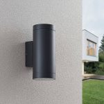 Lucande utend⌀rs vegglampe Thomke, 2 lyskilder, antrasitt, aluminium
