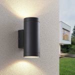 Lucande utend⌀rs vegglampe Thomke, 2 lyskilder, antrasitt, aluminium