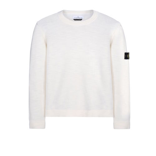 Stone Island hvid crewneck med logo på venstre arm