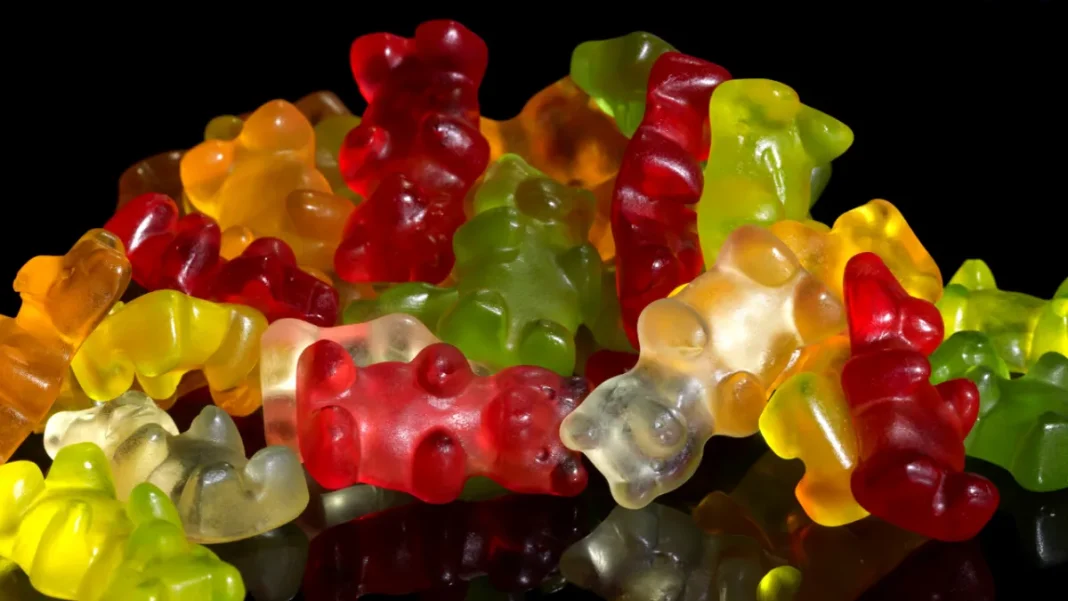 Vegan gummy bears in various colors on a plate