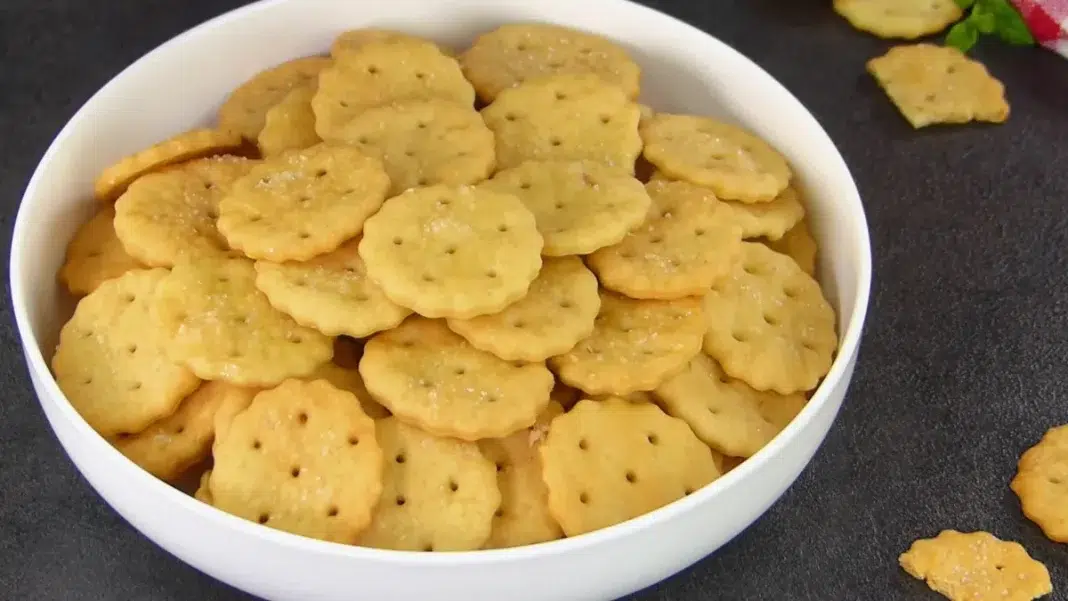 Eggless salted biscuits in a small bowl, ready to serve