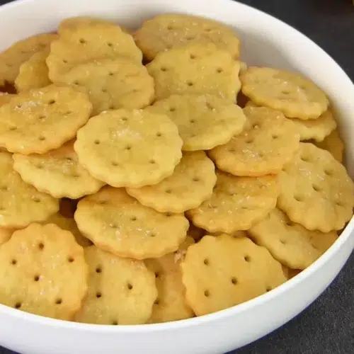 Eggless salted biscuits in a small bowl, ready to serve