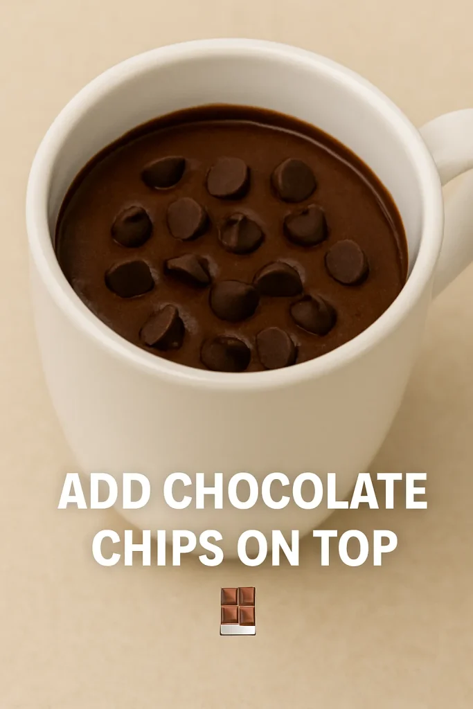 3-Mins Chocolate Mug Cake (No Oven, No Egg, Super Easy) 12 Step 5 Add chocolate chips on top pinterest 1
