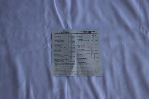 Simca-Chrysler-Plymouth 1968 prisliste/price list - Image 3