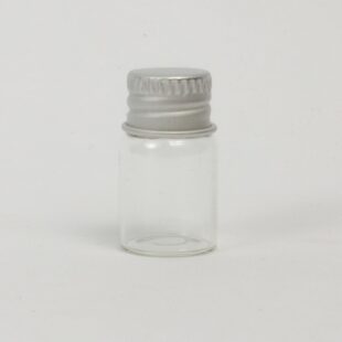 Små glaskrukker m. alu låg. 1,6x2,8cm