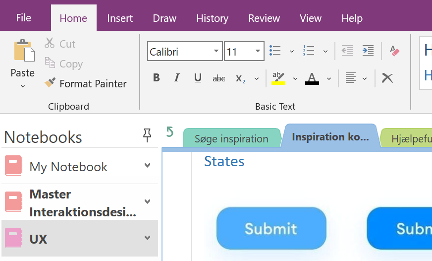 Skærmklip af vidensbank i OneNote