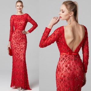 Crystal Evening Dress Long Red