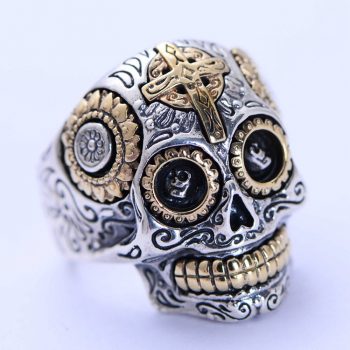 Vintage Real 925 Sterling Silver Biker Sugar Skull Head Ring Jewelry For Men Women