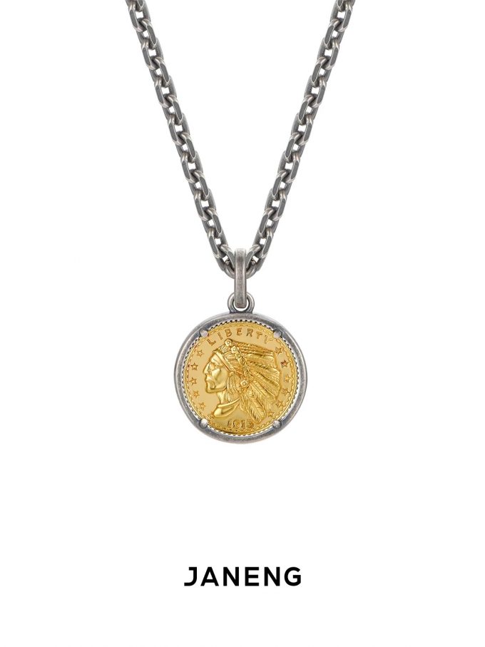 Fashion&Vintage Sterling Silver Indian-Coin Necklace
