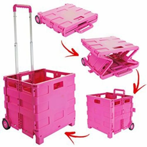 Pack and Go Shopping Cart with Lid Pink Folded